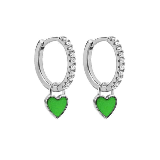 Heart Drop Earrings Green / Silver - Pura Jewels
