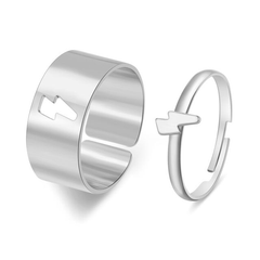 Lightning Bolt Couple Rings Silver / Adjustable - Pura Jewels