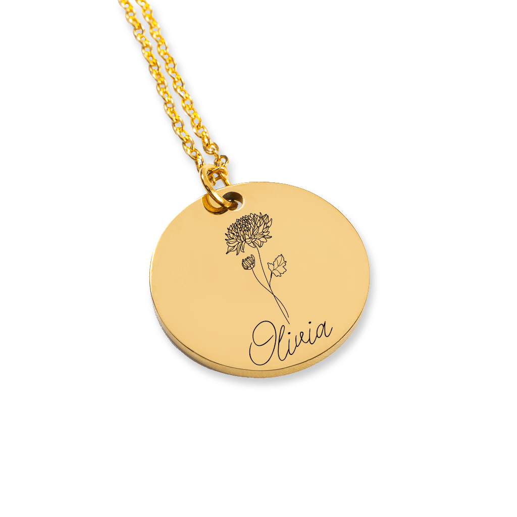 Name & Birth Flower Coin Necklace - Pura Jewels