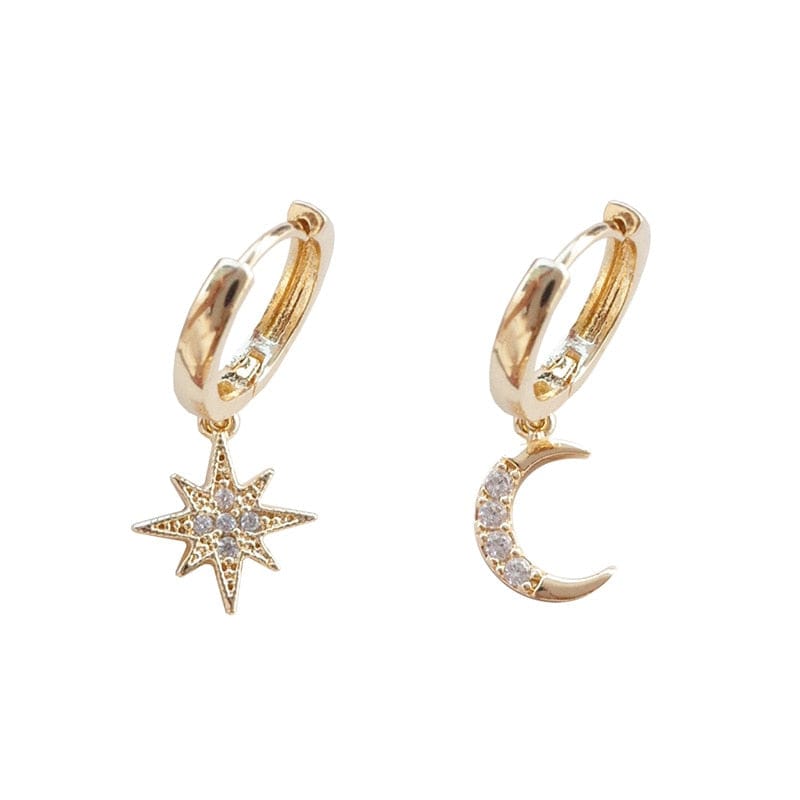 Star & Moon Earrings Gold - Pura Jewels