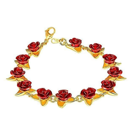 Dozen Red Rose Bracelet Gold - Pura Jewels
