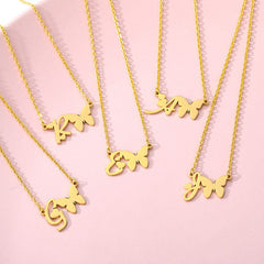 Dainty Butterfly Initial Necklace
