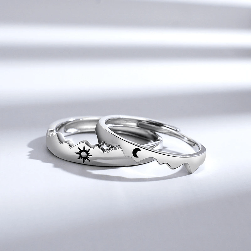 Mountain Sun & Moon Couple Rings (Set of 2) - Pura Jewels