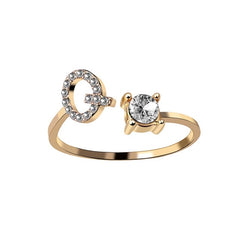 Initial Letter Ring Adjustable / Gold / Q - Pura Jewels