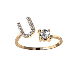 Initial Letter Ring Adjustable / Gold / U - Pura Jewels
