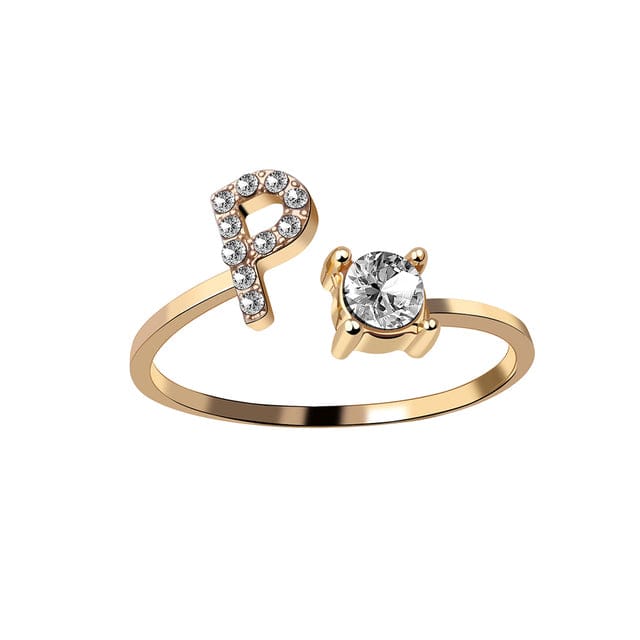 Initial Letter Ring Adjustable / Gold / P - Pura Jewels