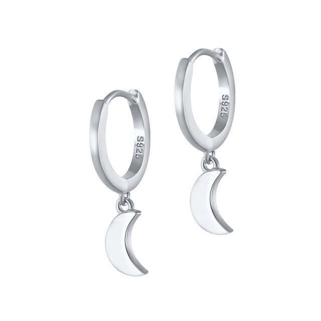 Crescent Moon Drop Earrings Silver - Pura Jewels