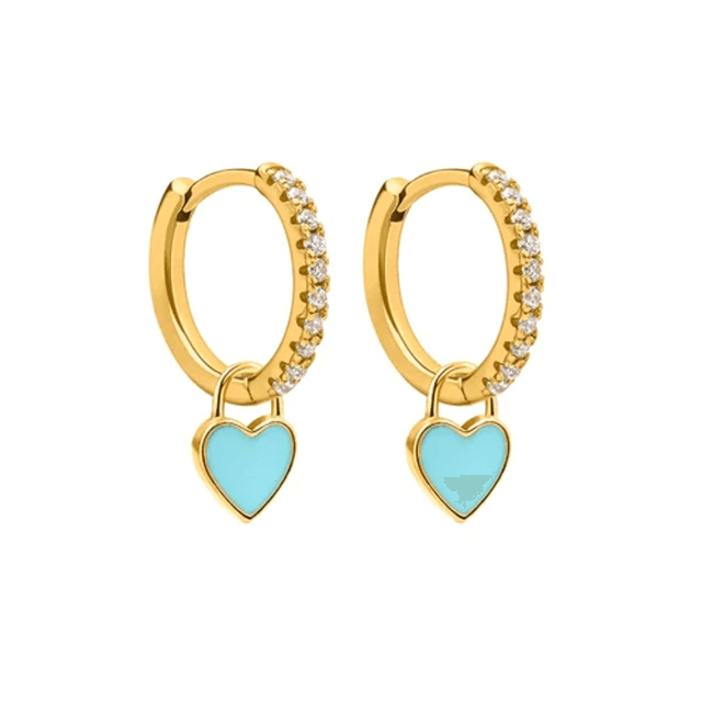 Heart Drop Earrings Light Blue / Gold - Pura Jewels