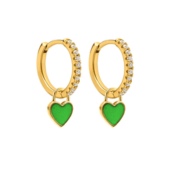 Heart Drop Earrings Green / Gold - Pura Jewels