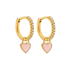 Heart Drop Earrings Pink / Gold - Pura Jewels