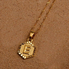 Hexagon Initial Letter Necklace E - Pura Jewels
