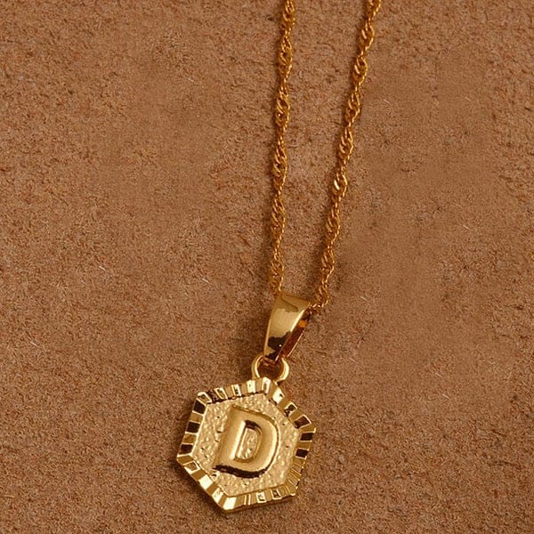 Hexagon Initial Letter Necklace D - Pura Jewels