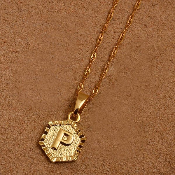 Hexagon Initial Letter Necklace P - Pura Jewels