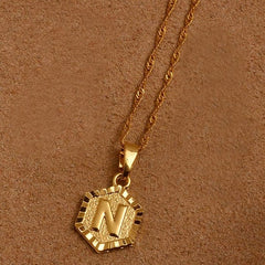 Hexagon Initial Letter Necklace N - Pura Jewels