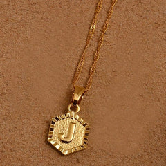 Hexagon Initial Letter Necklace J - Pura Jewels