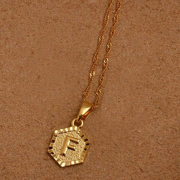 Hexagon Initial Letter Necklace F - Pura Jewels
