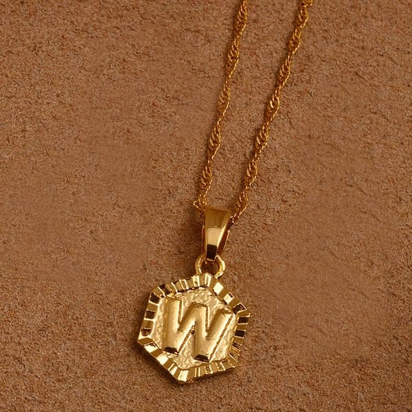 Hexagon Initial Letter Necklace W - Pura Jewels