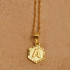 Hexagon Initial Letter Necklace - Pura Jewels