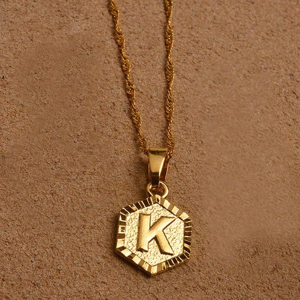 Hexagon Initial Letter Necklace K - Pura Jewels