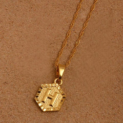 Hexagon Initial Letter Necklace H - Pura Jewels