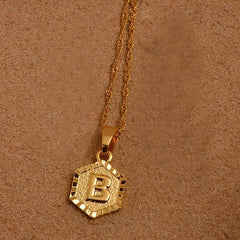 Hexagon Initial Letter Necklace B - Pura Jewels