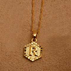 Hexagon Initial Letter Necklace R - Pura Jewels