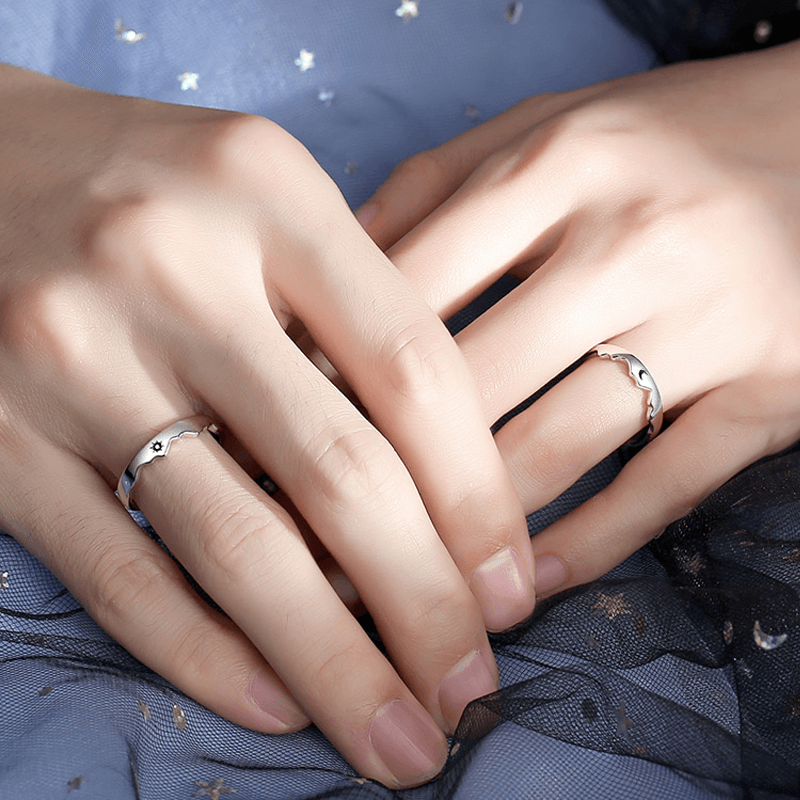 Mountain Sun & Moon Couple Rings (Set of 2) - Pura Jewels
