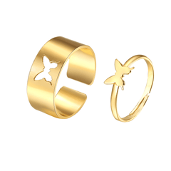 Butterfly Couple Rings Gold / Adjustable - Pura Jewels