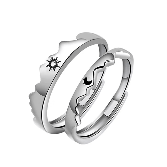 Mountain Sun & Moon Couple Rings (Set of 2) Adjustable - Pura Jewels