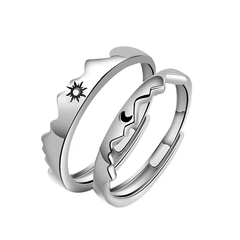 Mountain Sun & Moon Couple Rings (Set of 2) Adjustable - Pura Jewels