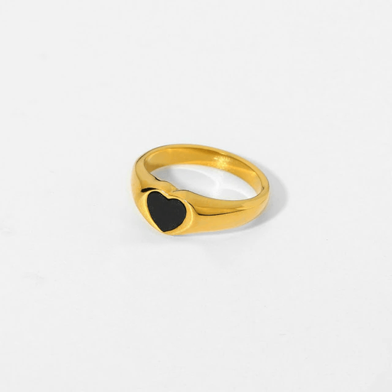 Onyx Heart Ring 6 / Gold - Pura Jewels