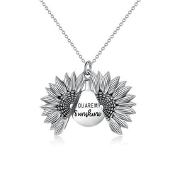 Sunflower Locket Necklace - You Are My Sunshine Silver - Pura Jewels