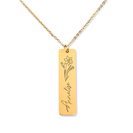 Name & Birthflower Necklace January / Gold - Pura Jewels