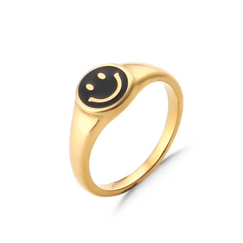 Yin Yang Smiley Face Rings 6 / Black - Pura Jewels