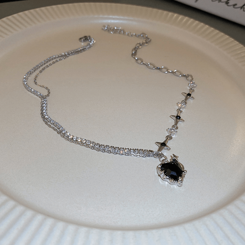 Crystal Heart Necklace Black - Pura Jewels