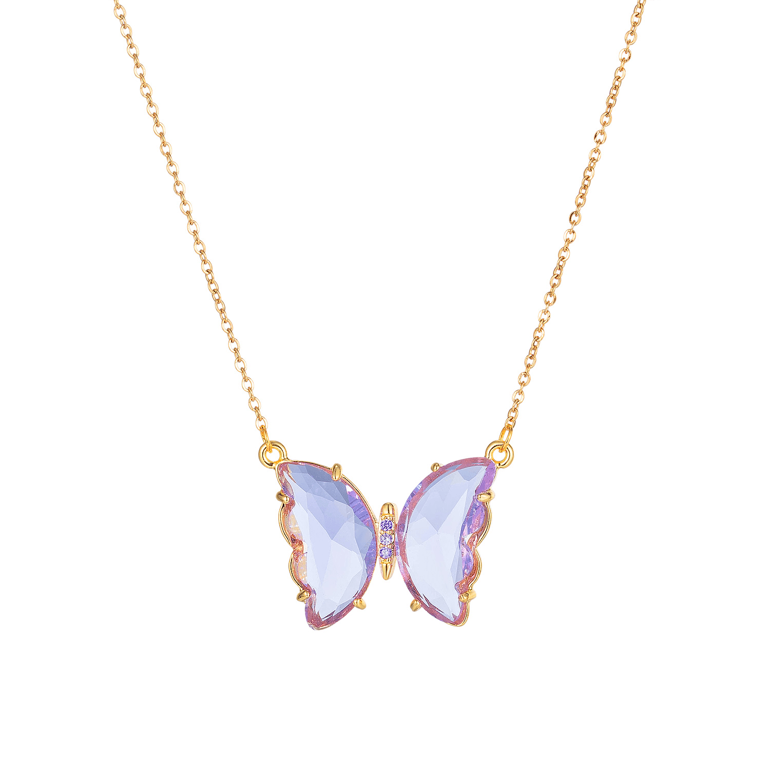 Crystal Butterfly Necklace Purple - Pura Jewels