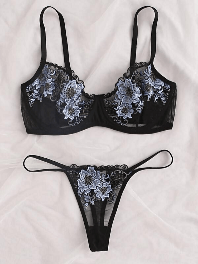 Black Floral Lingerie Set S - Pura Jewels