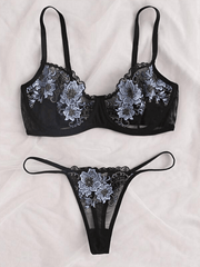 Black Floral Lingerie Set S - Pura Jewels