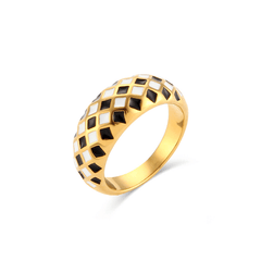 Diamond Checker Ring Black / Gold / 6 - Pura Jewels
