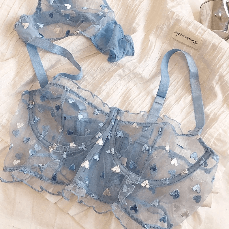 Baby Blue Heart Lingerie 2 Piece Set - Pura Jewels