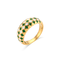 Diamond Checker Ring Green / Gold / 6 - Pura Jewels