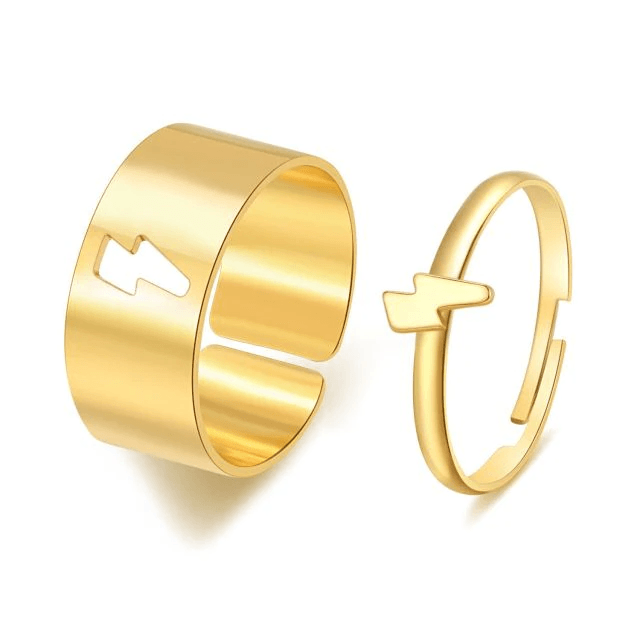 Lightning Bolt Couple Rings Gold / Adjustable - Pura Jewels