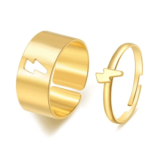 Lightning Bolt Couple Rings Gold / Adjustable - Pura Jewels