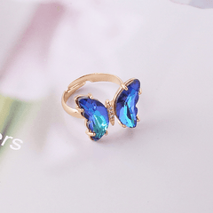 Crystal Butterfly Ring Blue / Adjustable - Pura Jewels