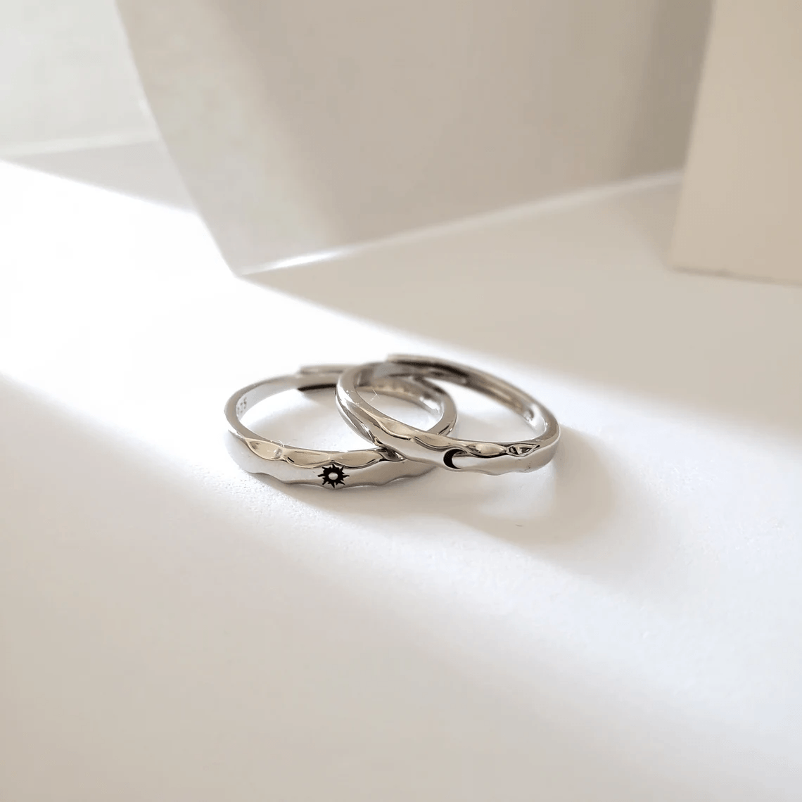 Wavy Sun & Moon Couple Rings (Set of 2) - Pura Jewels