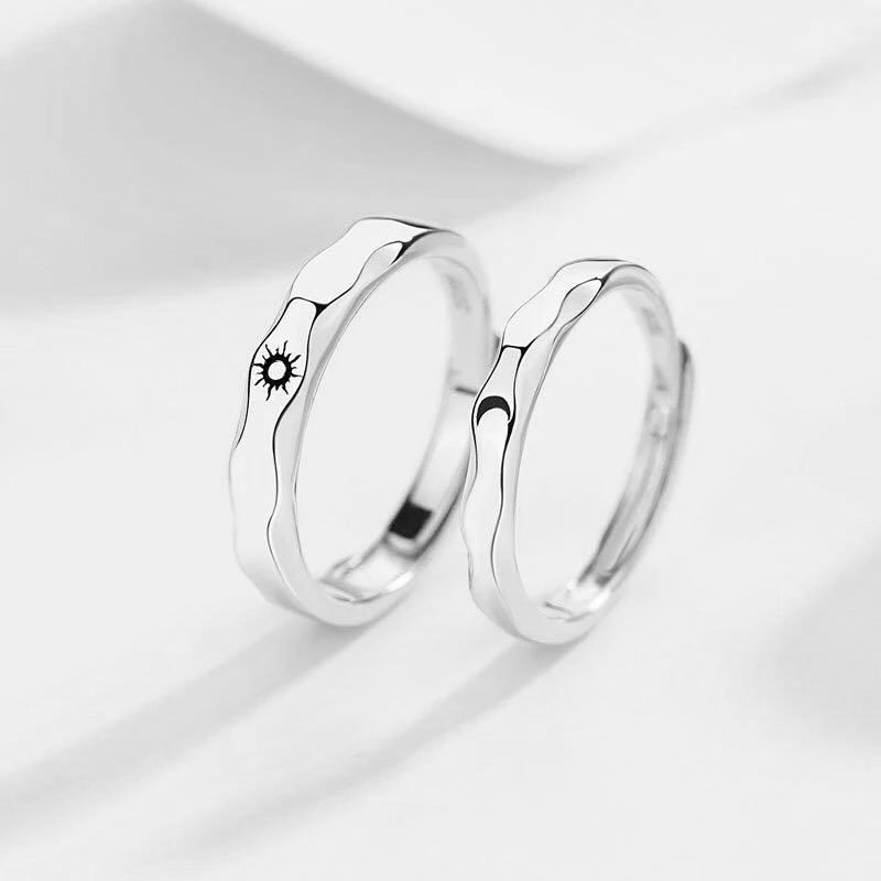 Wavy Sun & Moon Couple Rings (Set of 2) - Pura Jewels
