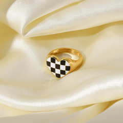 Checker Heart Ring - Pura Jewels