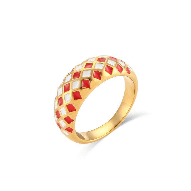 Diamond Checker Ring Red / Gold / 6 - Pura Jewels