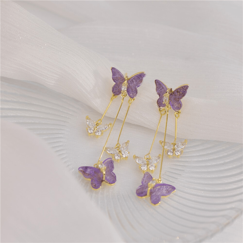 Pearl Butterfly Tassle Earrings Gold - Pura Jewels