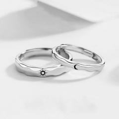 Wavy Sun & Moon Couple Rings (Set of 2) Adjustable - Pura Jewels